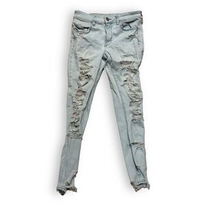 Womens AE American Eagle 6 Ultra Distressed Destructed Next Level Stretch Jeans